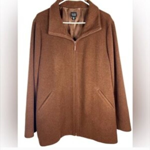 EILEEN FISHER Italian Fabric 100% WOOL Mock Neck FullZip Coat Jacket Pockets XL - Picture 1 of 14